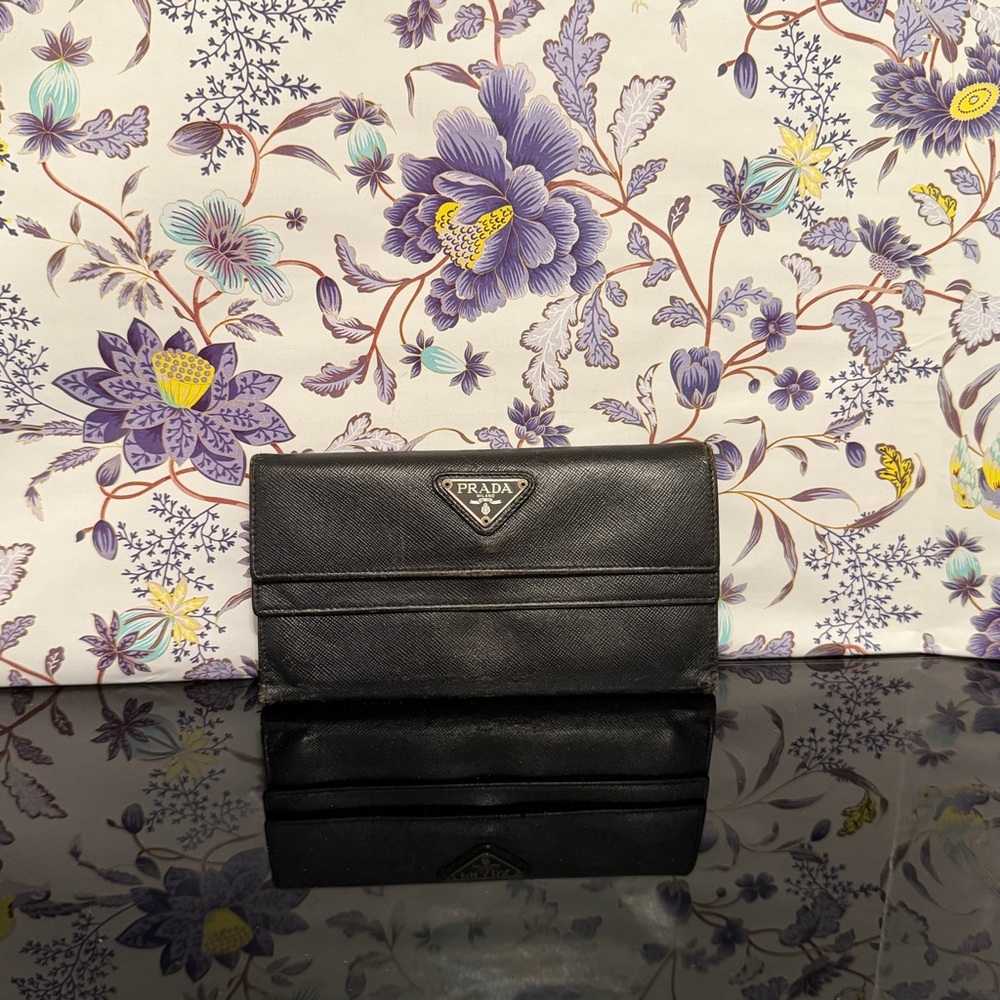 Prada Double Flap Long Wallet Leather Authentic